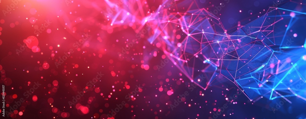 Poster abstract background with glowing polygonal wireframe lines and dots,