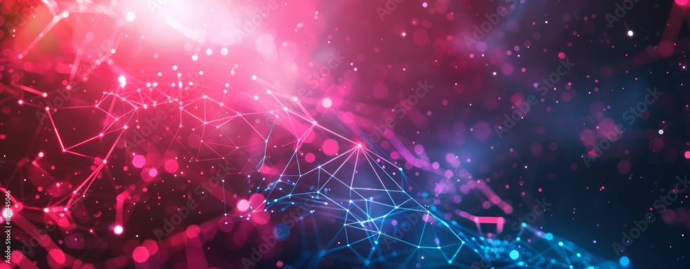 Poster abstract background with glowing polygonal wireframe lines and dots,