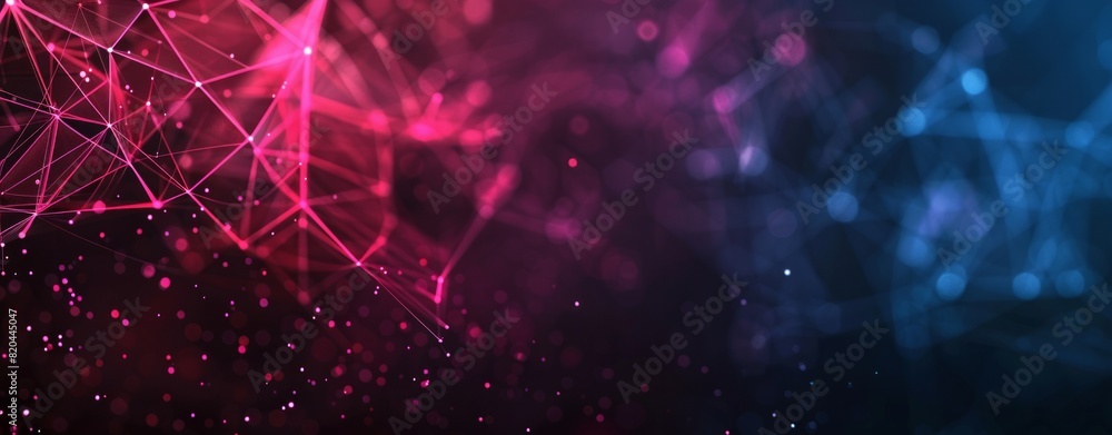 Poster abstract background with glowing polygonal wireframe lines and dots,