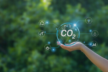 The carbon neutral concept reduces CO2 emissions, reducing global warming. Goal of net zero carbon...