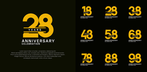 anniversary logotype vector set with yellow color for special celebration
