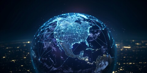 Global digital logistics internet marketing and business e-commerce graphic concept showing global...