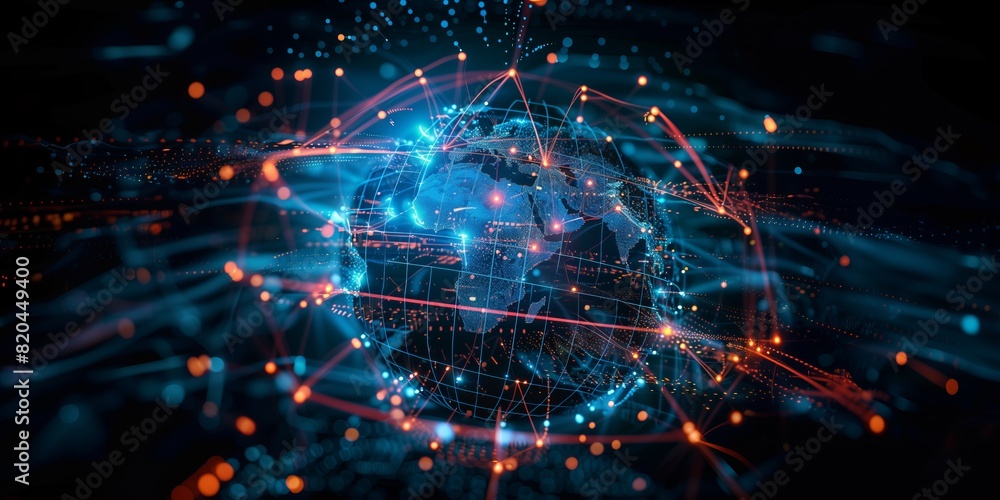 Aufkleber global digital logistics internet marketing and business e-commerce graphic concept showing global n