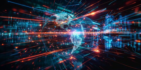 Global digital logistics internet marketing and business e-commerce graphic concept showing global network and social media connection technology. Generative AI