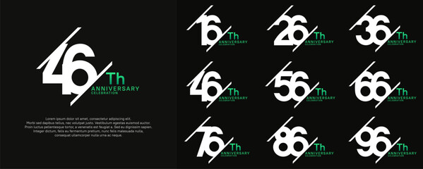 anniversary vector set with white and green color and slash for celebration purpose