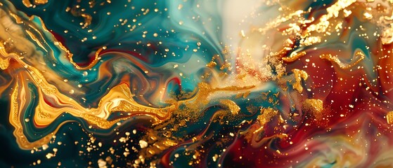Opulent Gold Liquid Marble Abstract Composition on Shimmering Background