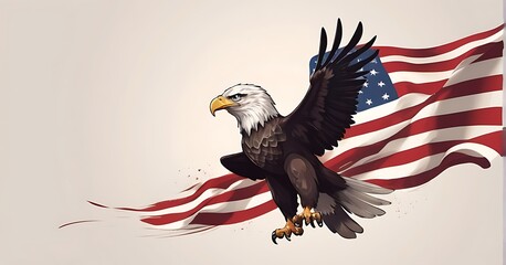 Fototapeta premium isolated on Soft background with copy space American Flag with Bald Eagle concept, illustration