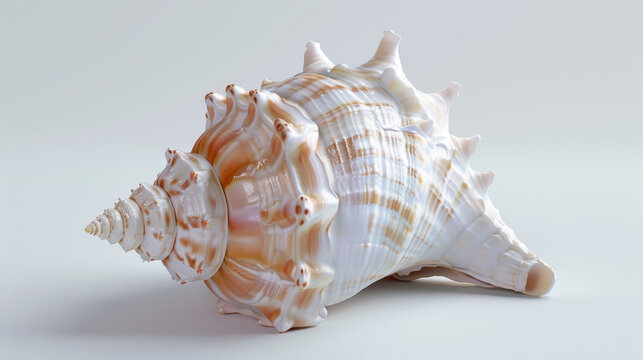 Stunningly detailed 3D rendering of a large seashell, showcasing intricate patterns and a smooth creamy texture against a pure white background.