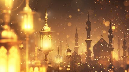 Obraz premium Yellow Arabic lantern, islamic background, Ramadan kareem