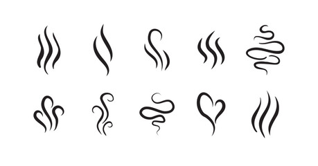 Smells line hot air icon set, hot aroma, smells or fumes. Fragrances evaporate icons.