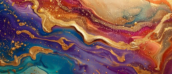 Ethereal Elegance: Abstract Colorful Marble with Luxurious Gold Liquid Swirls