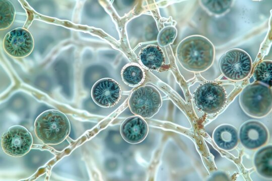 High detail view of mold spores under a microscope