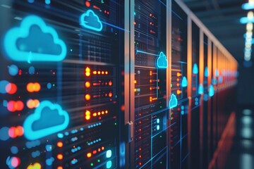 Fototapeta premium Conceptual Image of Cloud Databases and Data Flow