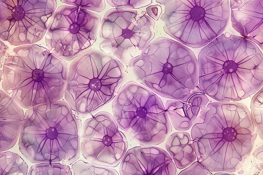 Microscope slide of onion cells showing cell walls