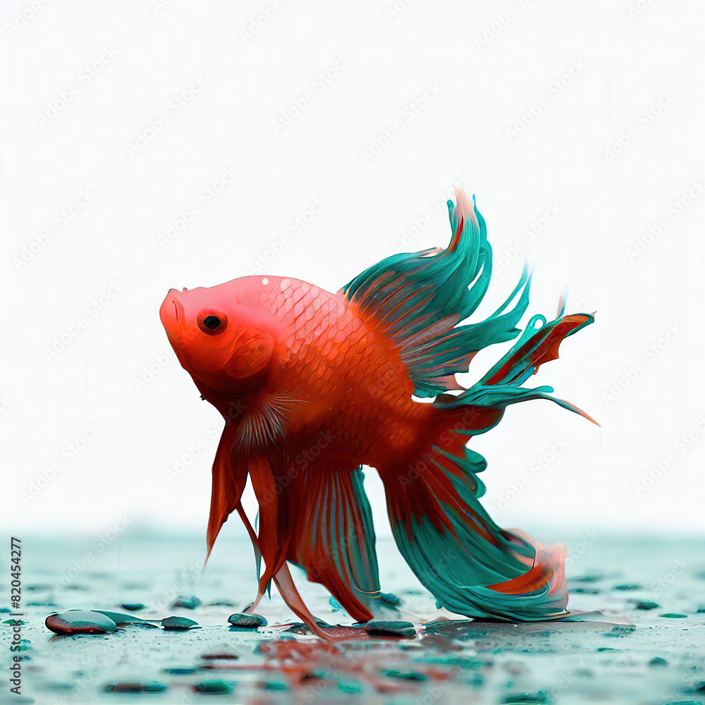 Wall mural goldfish in the water: illustration of a cartoon colorful fish swimming in the sea with Generative AI technology	