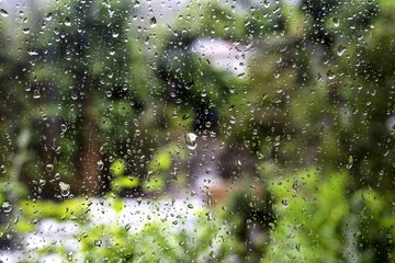 Glass wet from rain
