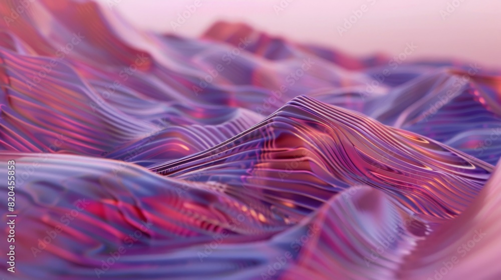 Aufkleber abstract 3d image of digital waves in blue and purple shades captured with wide-angle lens. high-sat