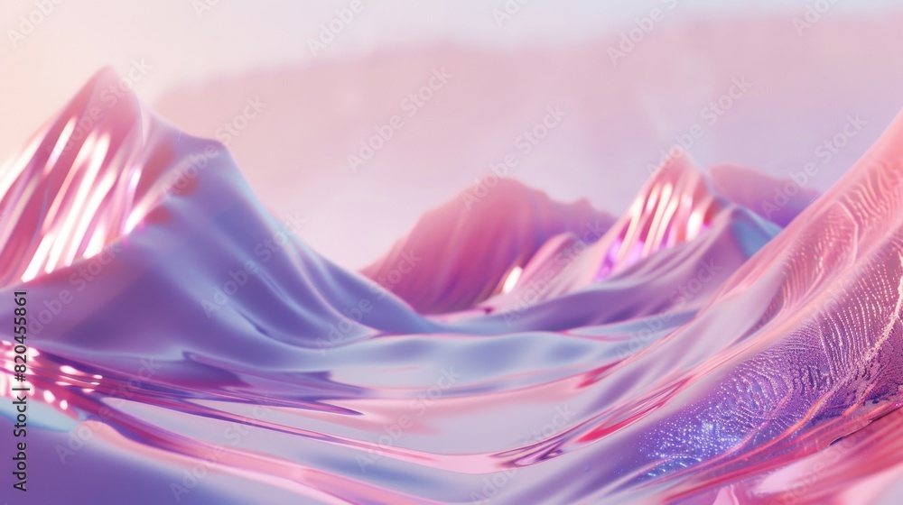 Poster abstract 3d image of digital waves in blue and purple shades captured with wide-angle lens. high-sat
