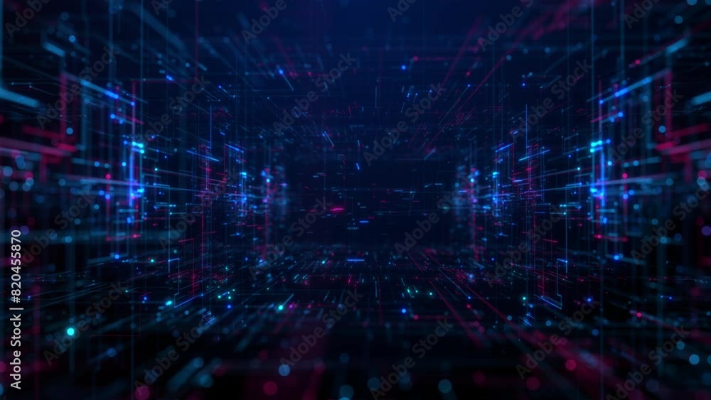 Poster futuristic digital data network visualization, abstract of a futuristic digital network with interco