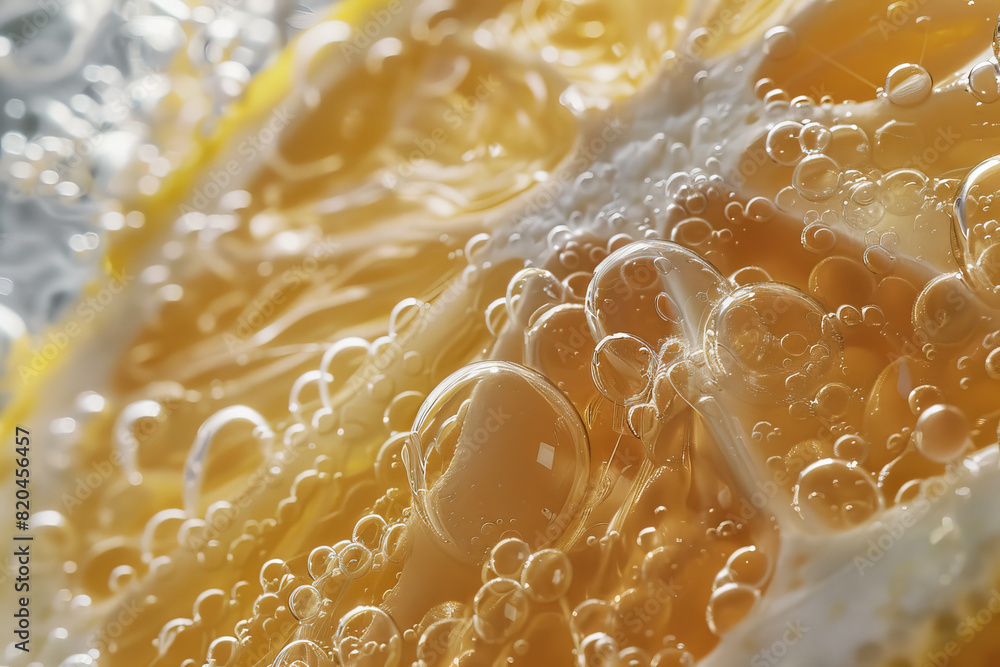 Poster a close up of a lemon with bubbles surrounding it