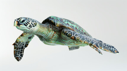 A beautifully crafted sculpture of a sea turtle, showcasing vibrant patterns and dynamic pose.