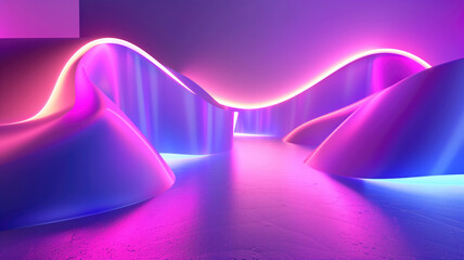 3d render, abstract futuristic neon background with glowing ascending lines. Fantastic wallpaper Generative AI