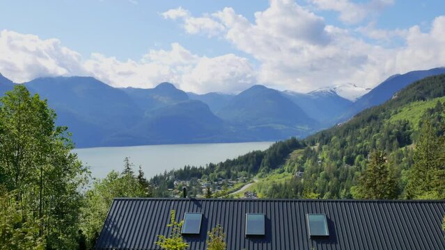 Howe Sound as seen from a lookout during a spring season in Britannia Beach, British Columbia, Canada