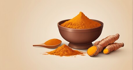 isolated on soft background with copy space Turmeric spice concept, illustration
