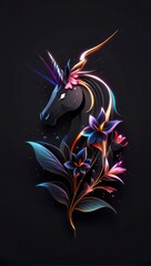 3D Logo Minimalistic Unicorn with high detail and electromagnetic spectrum