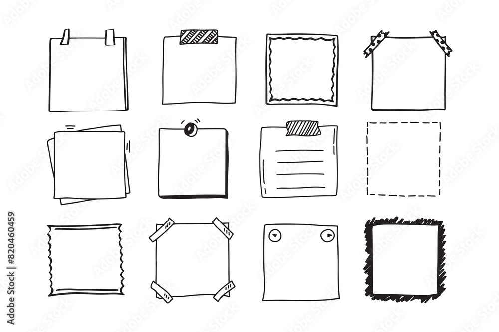 Poster handdrawn set of square scribbles frame. doodle line empty frames