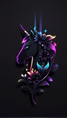 3D Logo Minimalistic Unicorn with high detail and electromagnetic spectrum