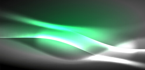 Neon-lit waves surge across background, mesmerizing dance of luminescence and motion. Dynamic backdrop captures essence of energy and modern aesthetics