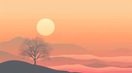 simple natural scenery illustration background with simple atmosphere, Ai Generated Images