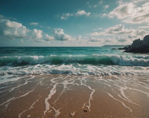 beach with chairs and an umbrella