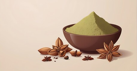 isolated on soft background with copy space Cardamom spice concept, illustration