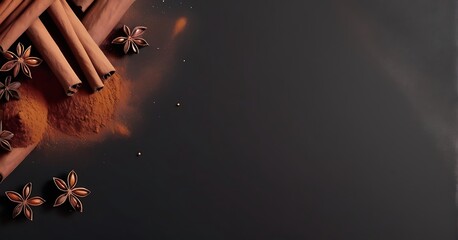 isolated on dark background with copy space Cinnamon spice concept