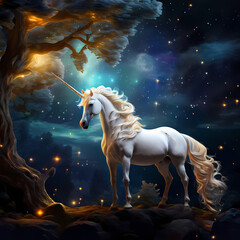 rare-picture-of-a-mythical-white-unicorn-with-a-golden-spiraled-horn-surrounded-by-an-enchanting-ce-22940099