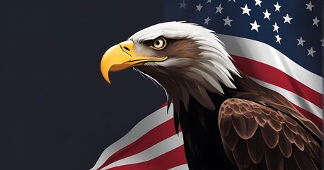 isolated on Dark background with copy space American Flag with Bald Eagle concept, illustration