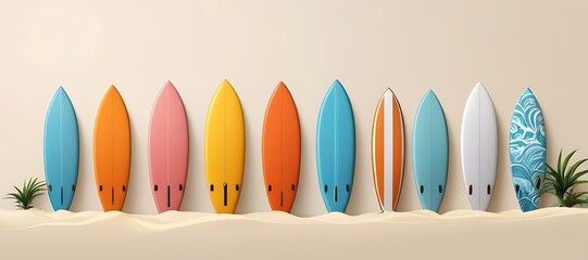 isolated on soft background with copy space Surfing Boards concept, illustration
