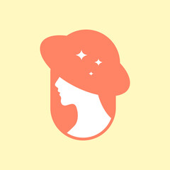 beauty woman side view portrait with beach hat rounded clean flat modern minimalist simple colorful logo design vector icon illustration