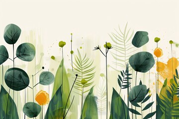 Simplified design with leafy line illustrations - sunny foliage theme