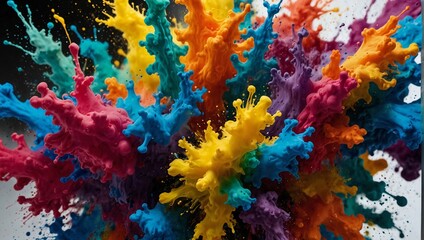 Ink Explosion: Colorful ink splatters collide and disperse, forming organic yet chaotic shapes.