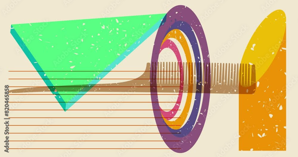 Poster risograph comb with geometric shapes animation. moving object in trendy riso graph design video.