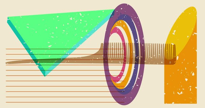 Risograph comb with geometric shapes animation. Moving object in trendy riso graph design video.