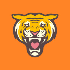 tiger portrait roar beast wildlife carnivore colorful modern mascot character cartoon sticker logo design vector icon illustration