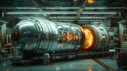 Robotic assembly of a nuclear warhead in a futuristic lab, highly detailed