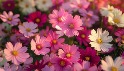 Cosmos Flowers in Full Bloom, Capture the vibrant beauty of cosmos flowers in full bloom