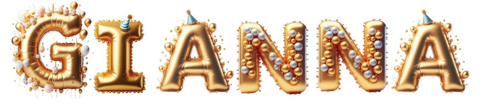 Gianna Letters - Golden Balloon, 3D - Isolated on Transparent or White Background PNG - Best for Birthday Illustration Design