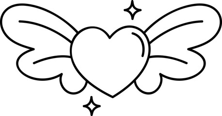 Cute heart angel doodle element vector