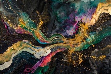 A vibrant abstract organic form that blends fluid, realistic, and fantastical elements. Painting on...